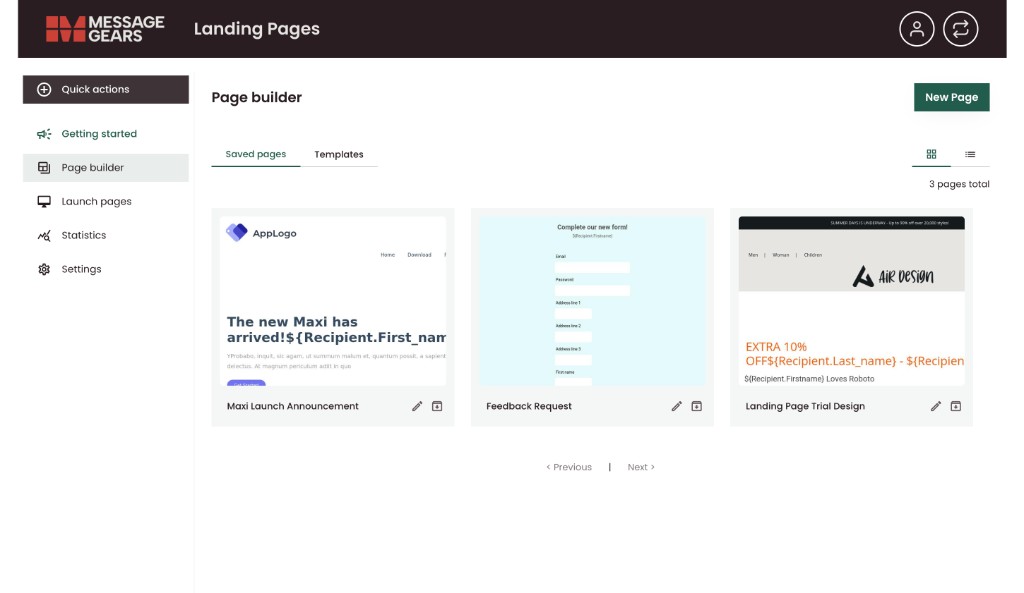 Page builder – Saved pages