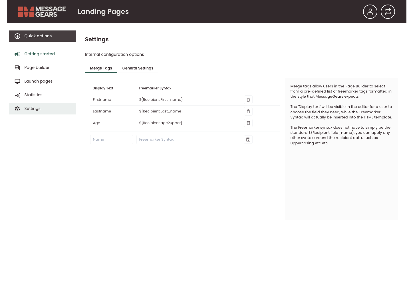 Settings – Merge Variables