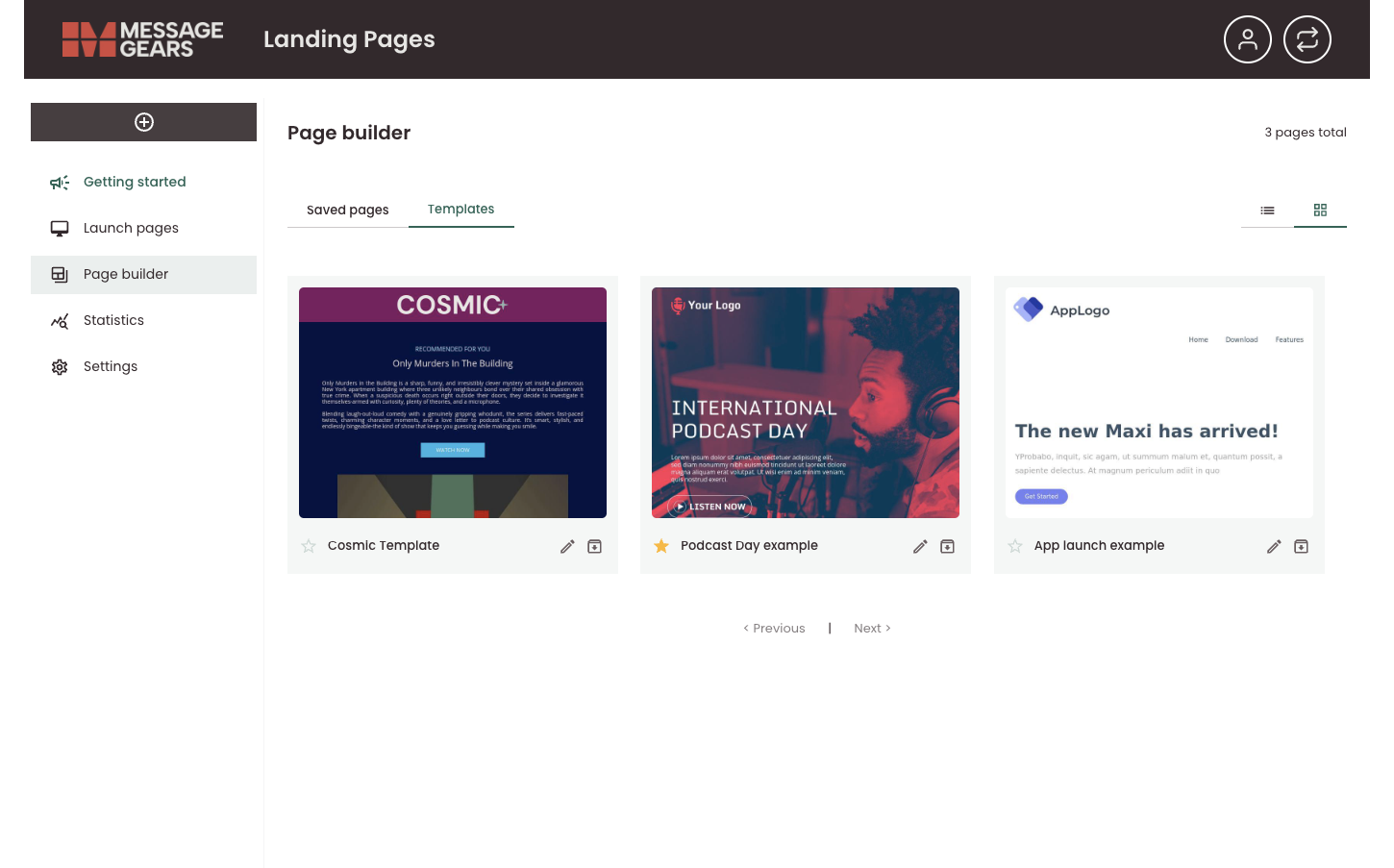 Page builder – Templates tab