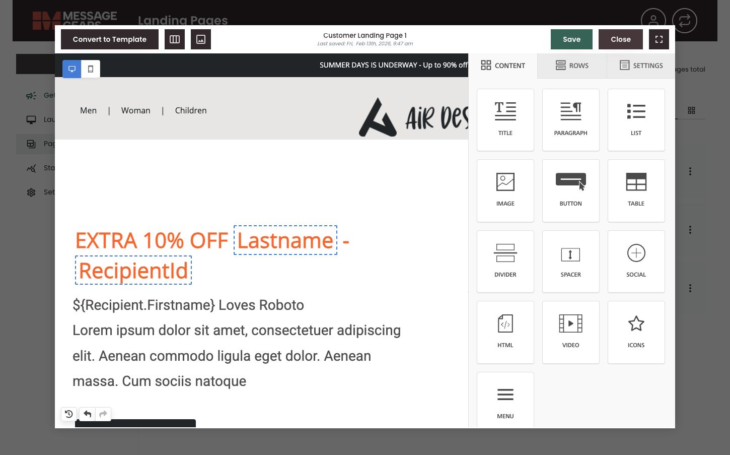 Drag-and-drop page editor