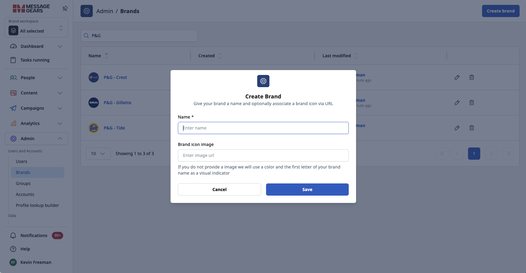 Create and manage Brands in Admin settings