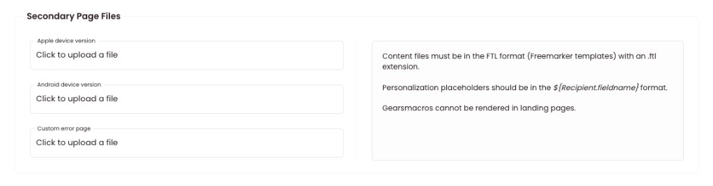 Launch Page – Secondary page files