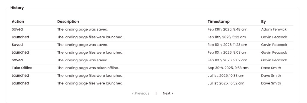 Launch Page – History