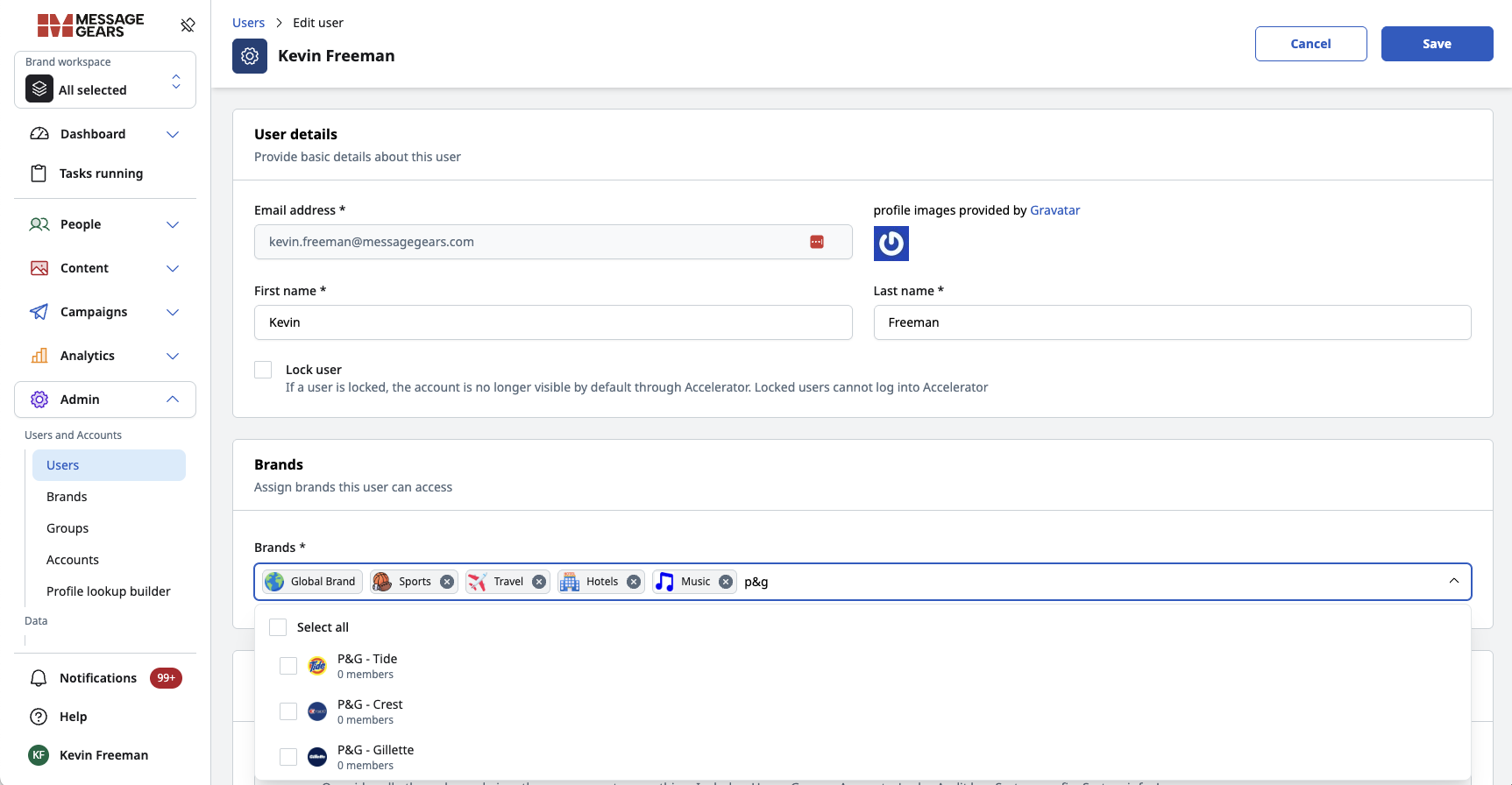 Associate Brands to users on the new User Edit screen