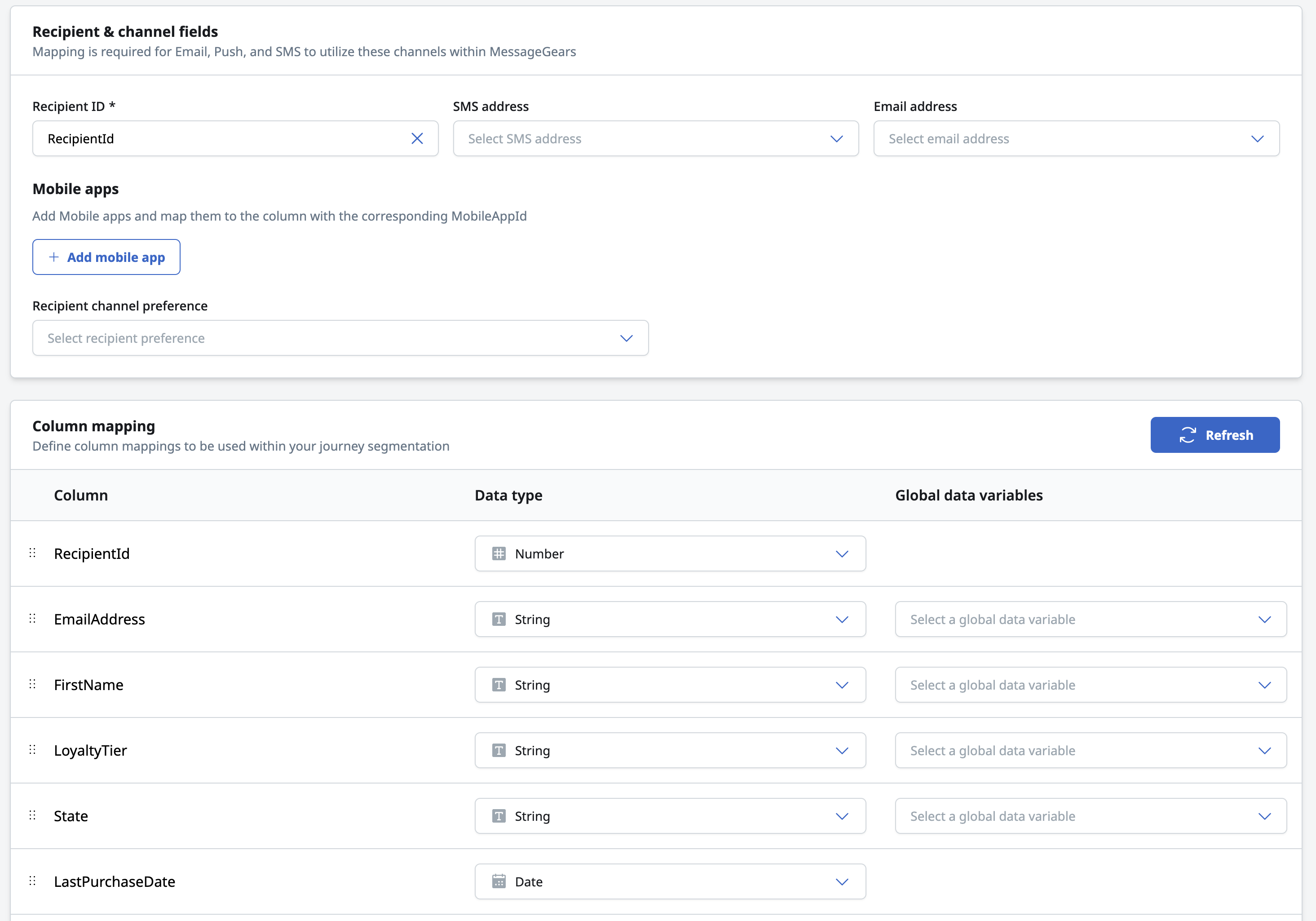 User Profile Column Mapping