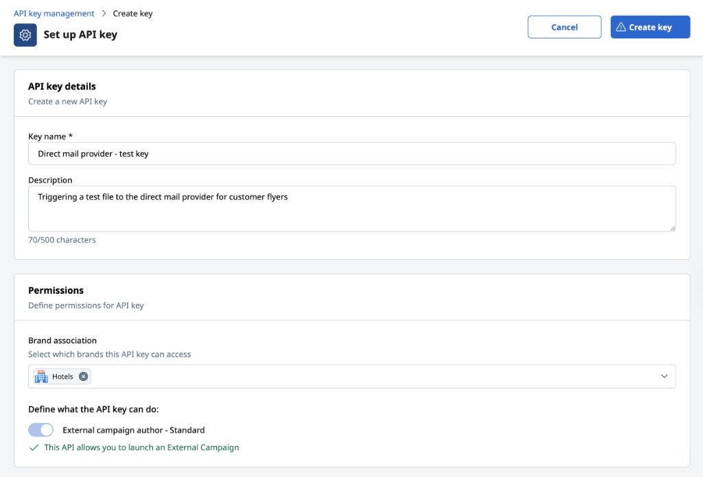 Set up API key form