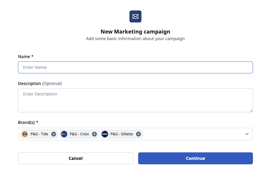Add Brands when creating assets, or let them auto fill via the Workspace