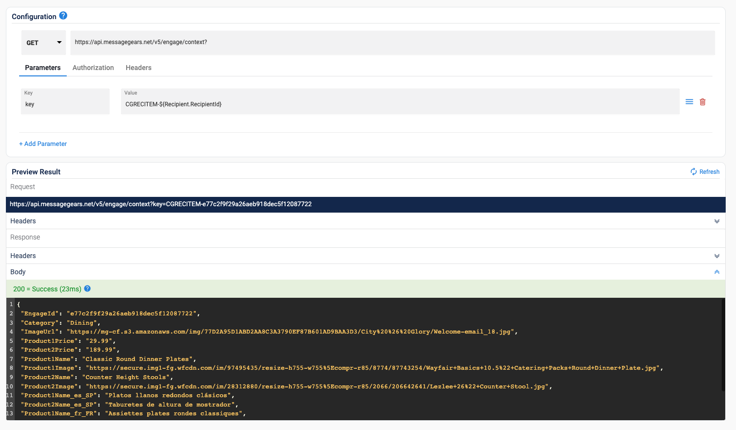 Example 4: Personalization API data preview