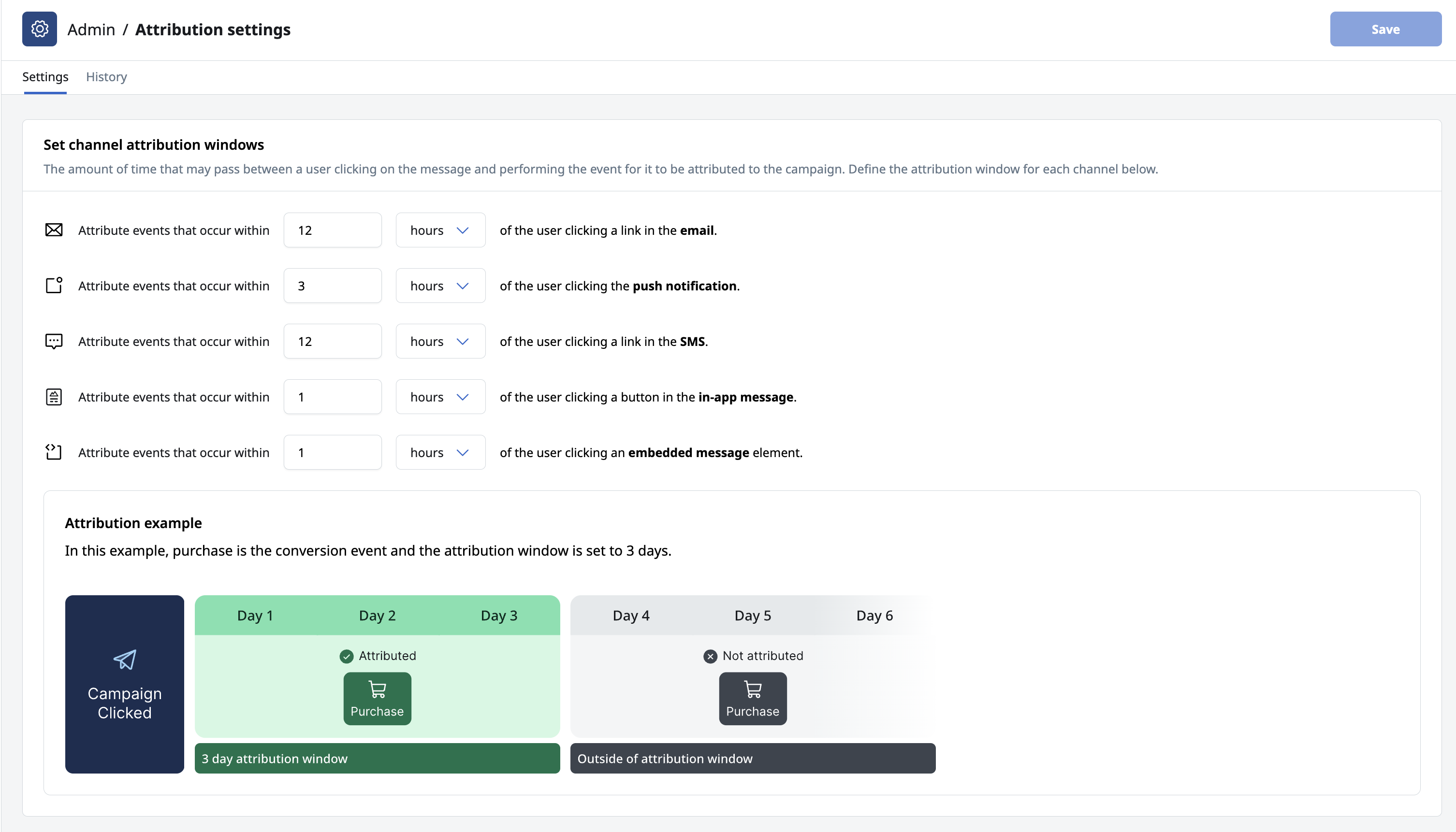 Attribution window settings