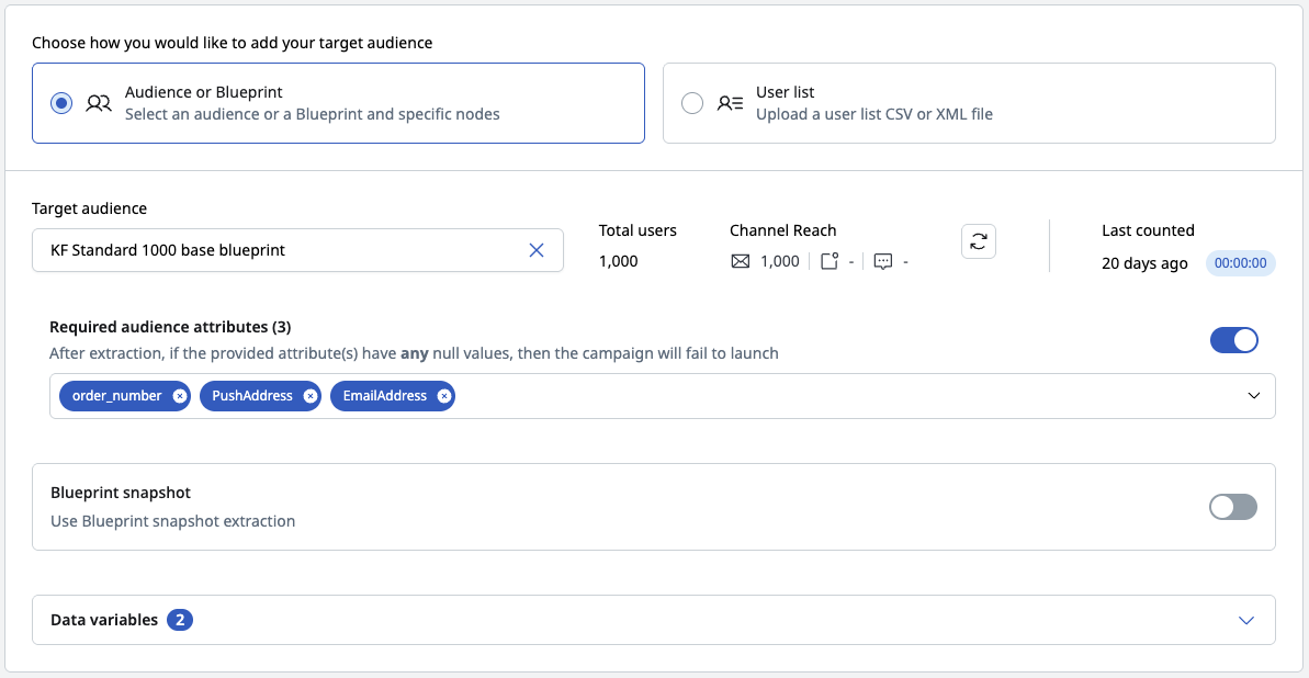 Required audience attributes can now be set in each campaign