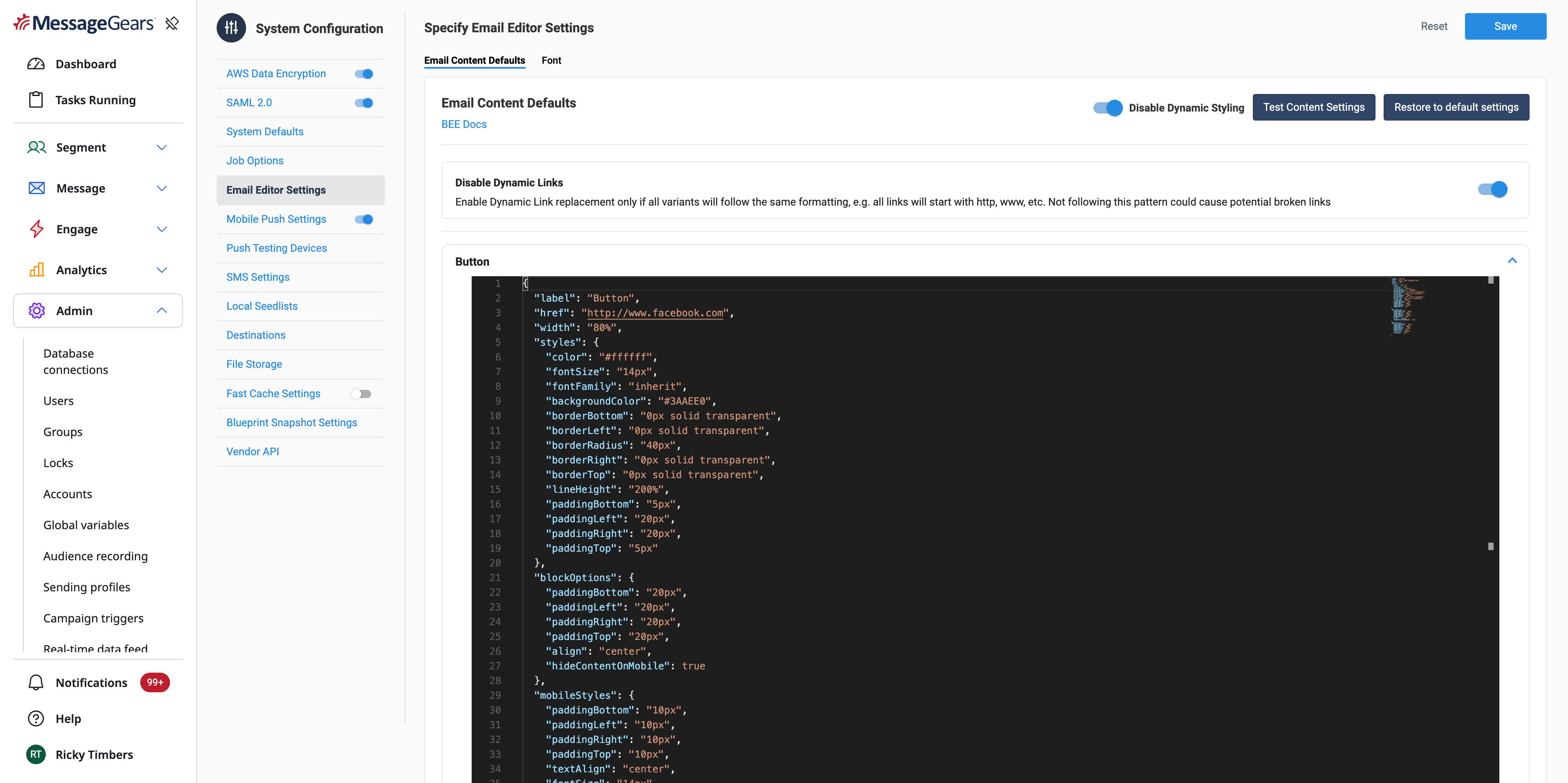 Email Content Defaults