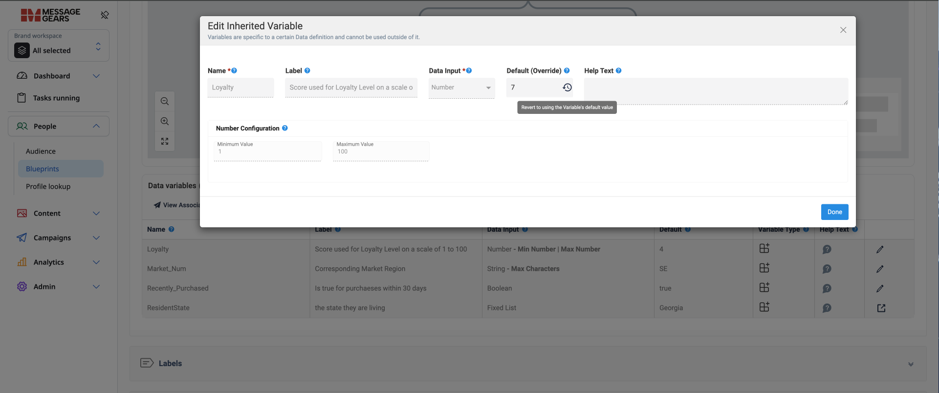 data variable override