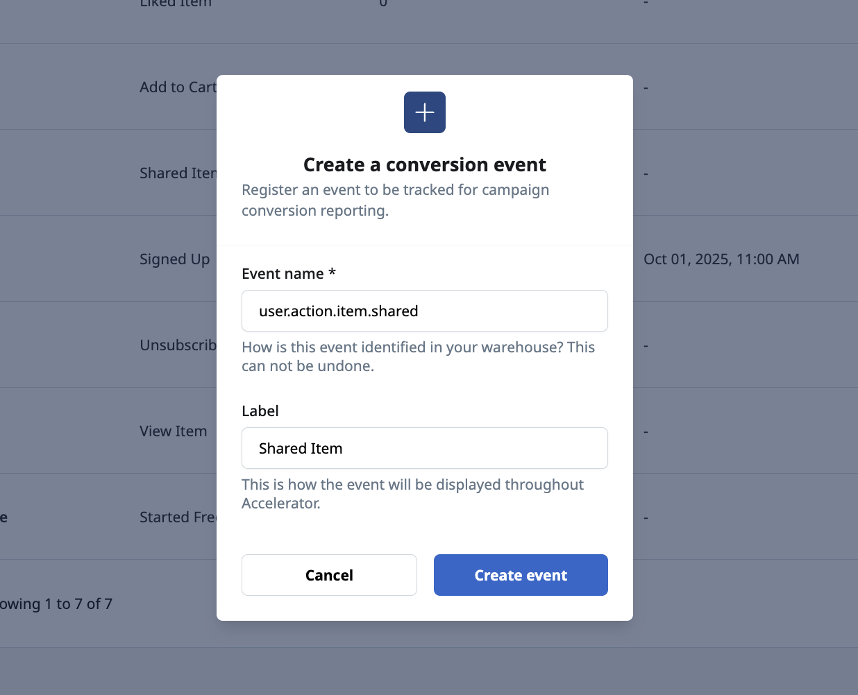 create event modal