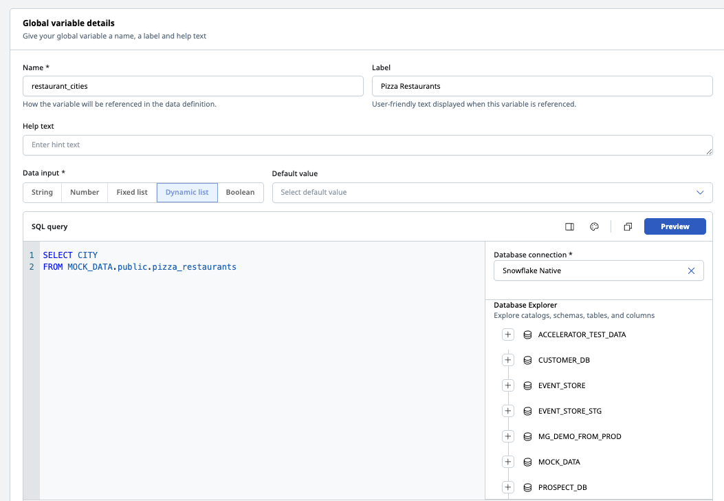 dynamic data variable query