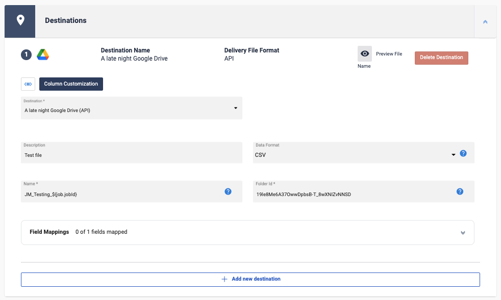 External campaign with Google Drive destination