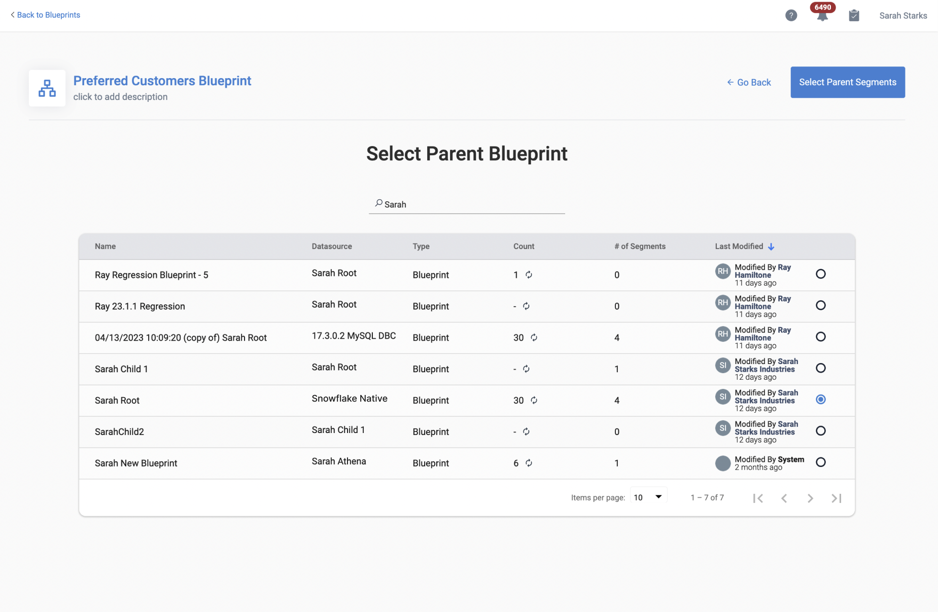 select parent blueprint