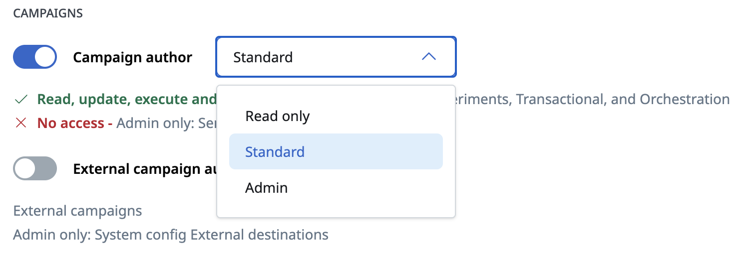 role type dropdown